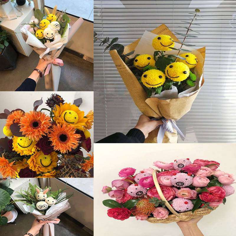 diy贴纸菊材料笑脸乒乓表情花束创意乒乓球菊卡通贴纸乒乓材料