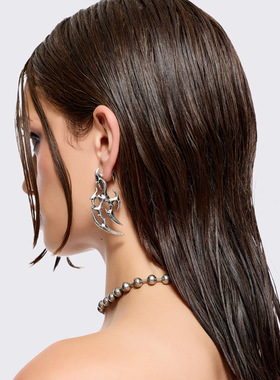 Minga 新品 亚文化朋克印记主义设计 复古银色粗耳环组合套装