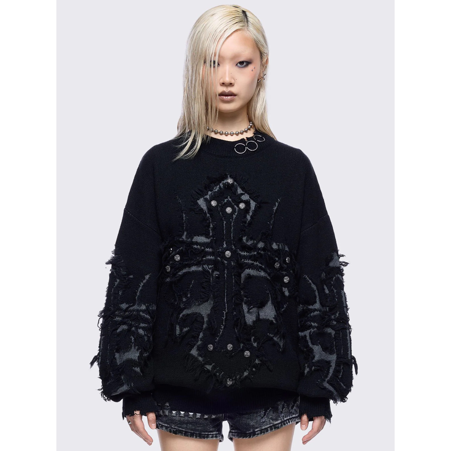 Minga哥特十字架破坏十字架毛衣