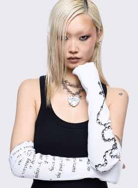 Minga新品 亚文化念珠/符文图案 白色针织拇指扣袖套 手袖