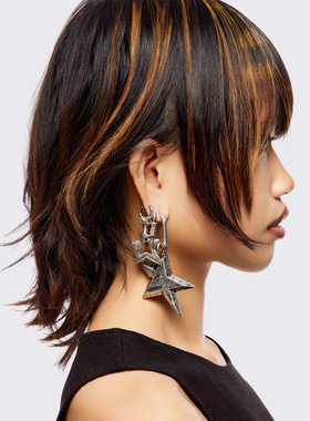 Minga 新品亚文化朋克 做旧银色金属粗星形耳环耳挂组合套装