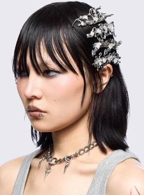 Minga新品 亚文化Y2k 精灵蝴蝶符文雕刻 白色宝石装饰 发夹套装