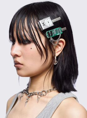 Minga新品 可爱复古Y2K 耳机/键盘/MP3/电路板图案 按扣发夹套装