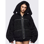 Minga新品 亚文化朋克可爱兔子耳多 羊羔毛宽松保暖连帽夹克外套