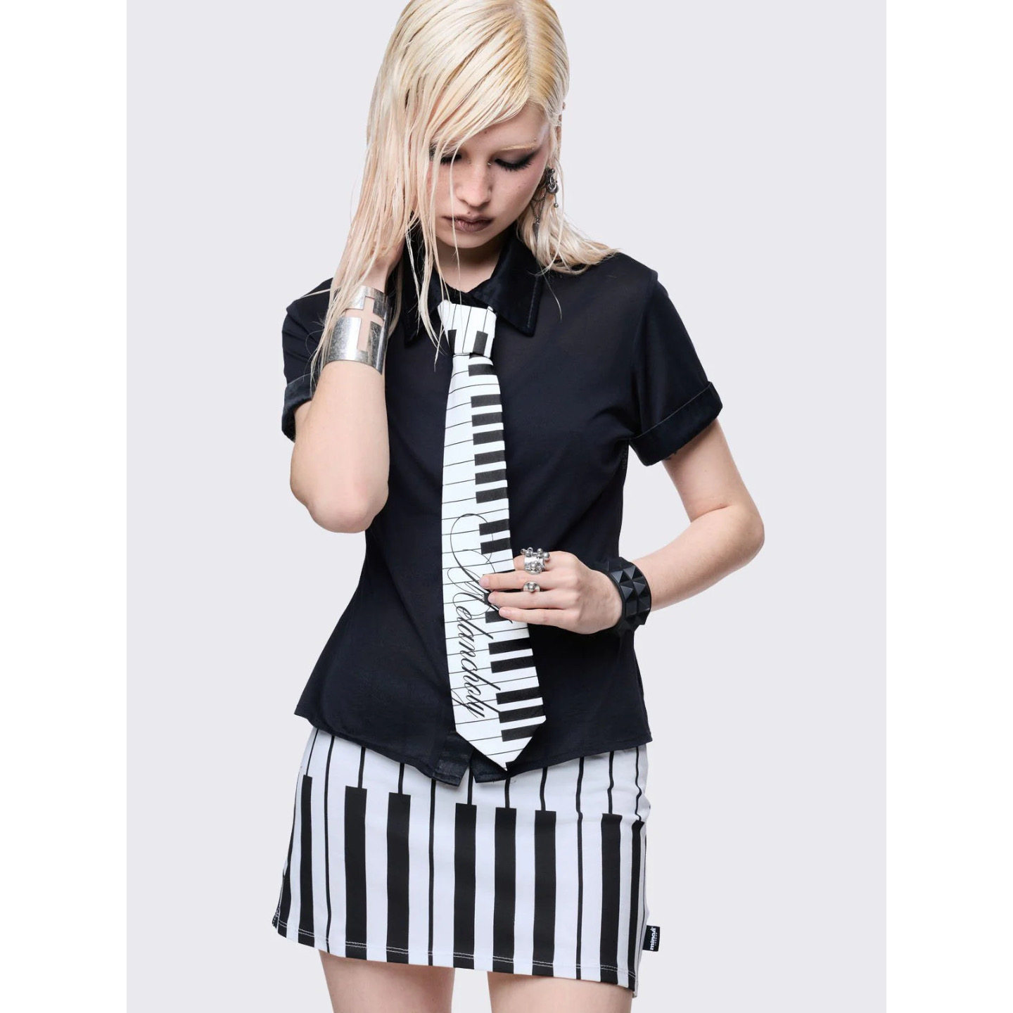 Minga哥特浪漫黑白钢琴领带领tie