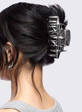 Minga新品 亚文化复古 做旧银色金属 星星图案 方形发夹抓夹