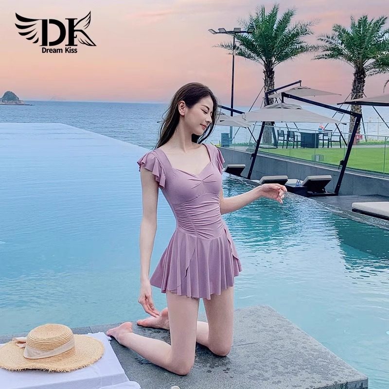 DK泳衣女2025新款保守裙式遮肉显瘦高级感小胸成人女士泡温泉泳装