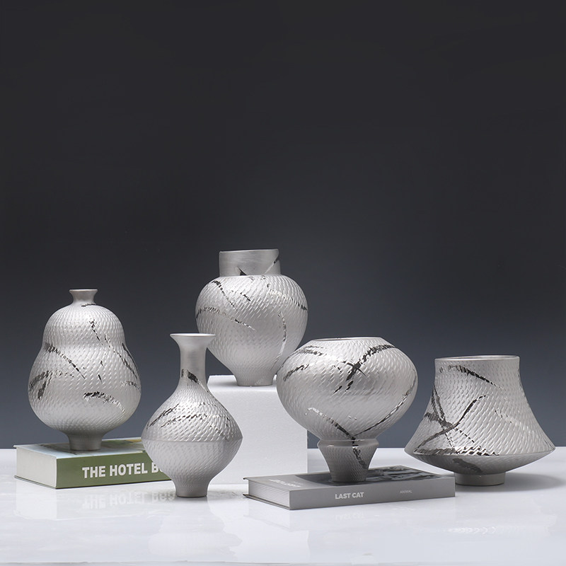 新中式创意手工描银陶瓷花瓶摆件客厅书房茶室玄关柜花器软装饰品,家居饰品,家饰软装搭配套装,淘宝优惠券,粉丝福利购,淘宝优惠卷