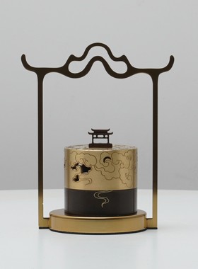 新中式铁艺铜摆件玄关酒柜博古架