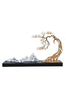 新中国风创意金属干山石树饰品样板房家庭客厅入口设计师软装饰