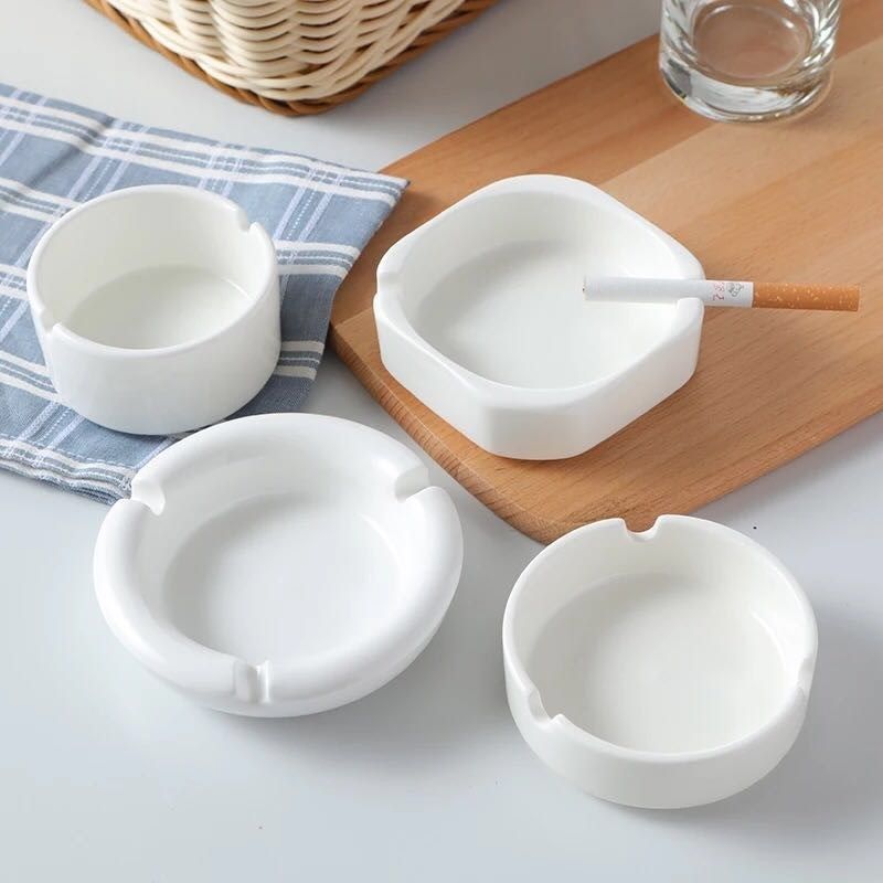 吸烟家用烟灰缸小号白色家居粗陶用品北欧简约烟缸宿舍厕所中式_虎窝淘