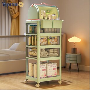也雅婴儿护理小推车置物架新生儿用品卧室收纳家用储物带轮零食车