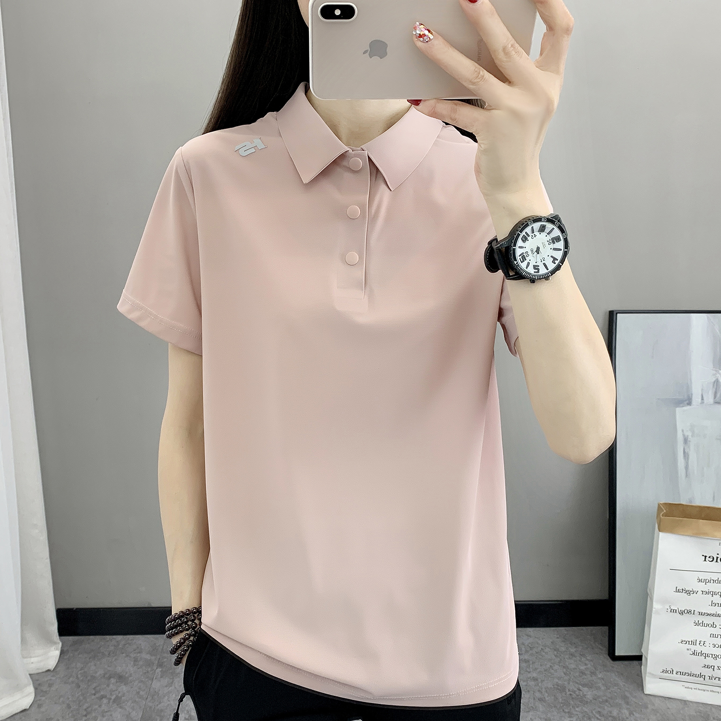 品牌冰丝速干衣女短袖新款弹力透气休闲运动半袖polo衫T恤套装男