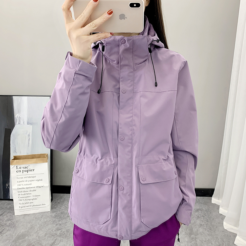 秋冬户外豹迹冲锋衣加绒加厚女