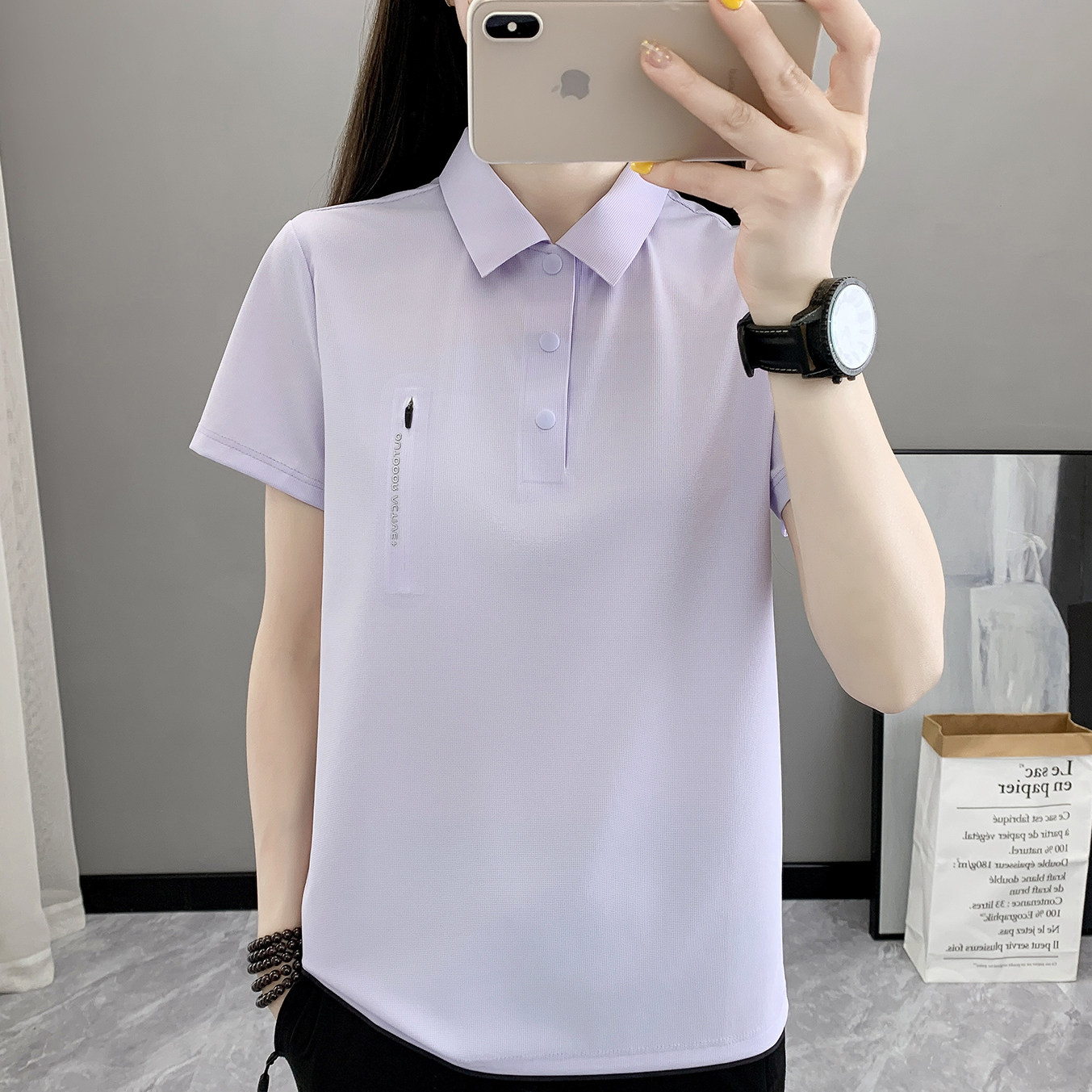 冰丝短袖速干POLO衫女印LOGO