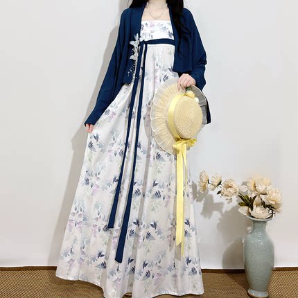 【迎夏】新中式改良法门寺披衫汉服女春夏国风碎花吊带日常连衣裙