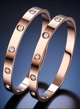跨境不锈钢手镯女感电镀不掉色圆圈手环镶钻轻奢钛钢流行饰品