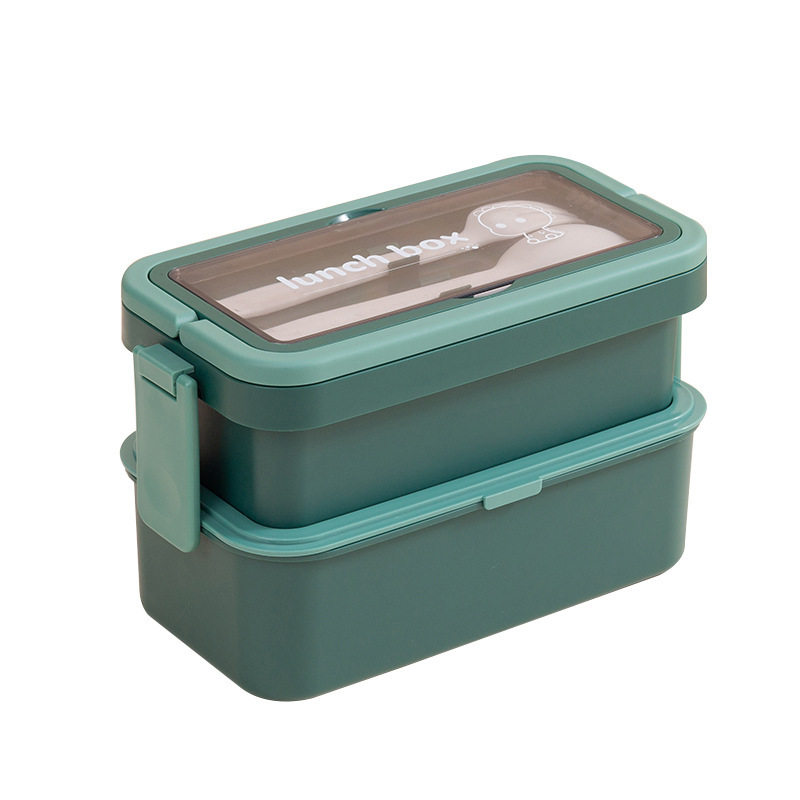 北欧风长方形双层PP5餐盒学生装菜带饭盒可进微波炉加热手提带盖