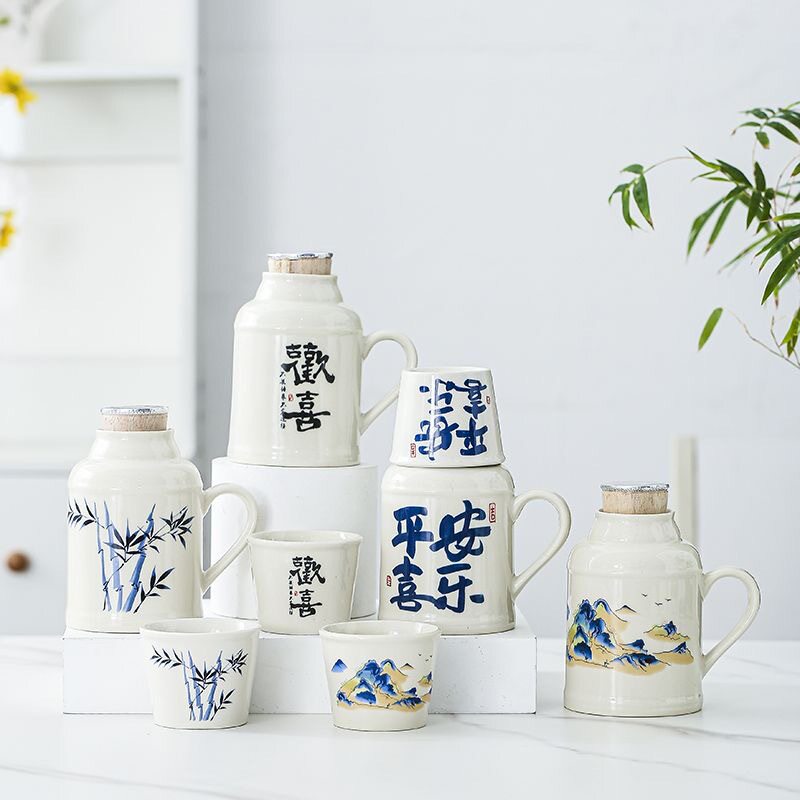 汝窑暖茶壶陶瓷功夫茶具带盖陶瓷焖茶杯大容量保温瓶办公杯带手柄