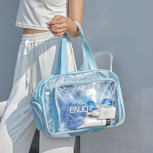 透明pvc洗漱包手提单肩干湿分离包游泳健身洗浴袋防水化妆收纳包