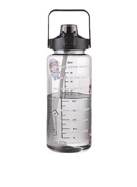 大号容量水杯子女带吸管时间刻度2000ml运动网红夏季水瓶塑料水壶