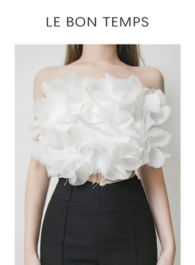 【LE BON TEMPS &初春款】法式羽毛抹胸短款上衣c800813