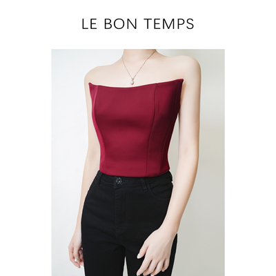 LE BON TEMPS夏季新款酒红抹胸上衣修身时尚显瘦c800945