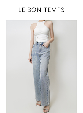 【LE BON TEMPS】欧洲站字母刺绣阔腿裤牛仔裤c800898