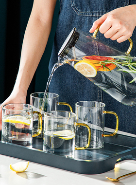 冷水壶水杯套装耐高温高硼硅玻璃壶家用大容量灰色透明轻奢凉水壶