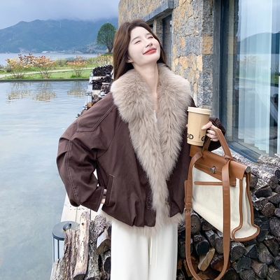 日本offcat咖色大毛领羽绒服女2025冬新款富家千金感韩版短款小个