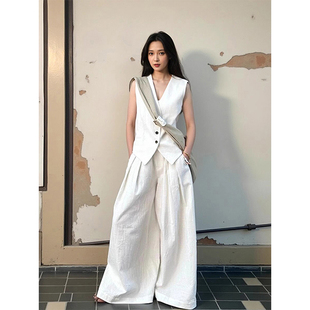 日本offcat老钱风亚麻套装女夏季干练气质小香风高级感棉麻马甲阔