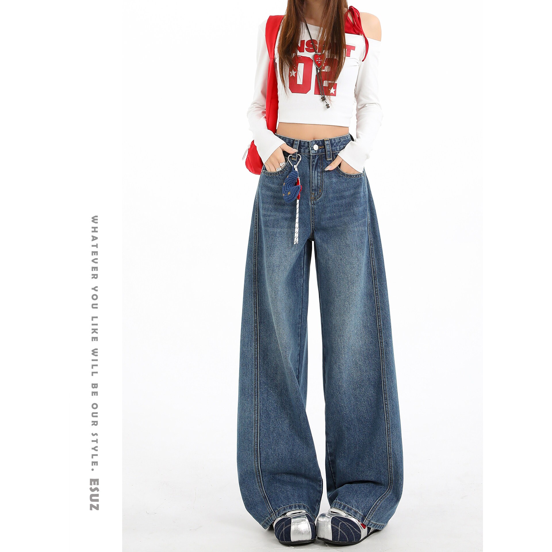 日本offcat复古蓝弯刀牛仔裤女早春2026新款高腰显瘦宽松百搭阔腿