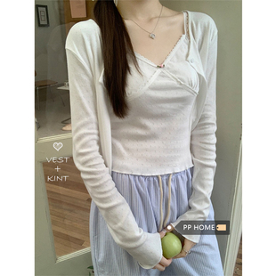 日本offcat甜美bm风短款碎花开衫外套女秋季温柔风内搭吊带上衣两