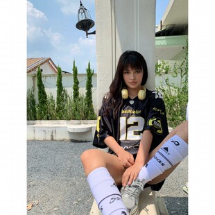 P Pouvoir美式黑色v领印花宽松百搭短袖球衣T恤街头运动休闲上衣