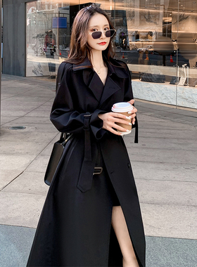 日本offcat黑色风衣外套女2025新款春秋小个子英伦风中长款韩系显