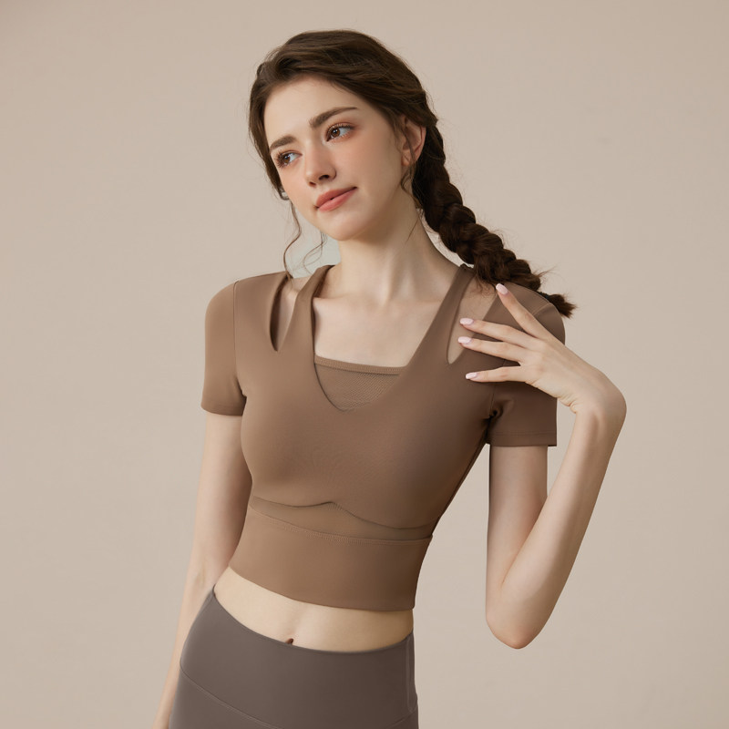 日本offcat联名纯色瑜伽服女夏季2025新款带胸垫健身短袖套装