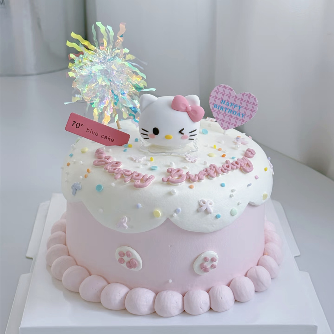 凯蒂猫蛋糕装饰摆件粉色kitty猫软胶KT猫头女孩女生公主生日插件