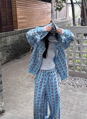 Narcos Ashley美式字母印花面具款拉链连帽卫衣宽松休闲上衣女