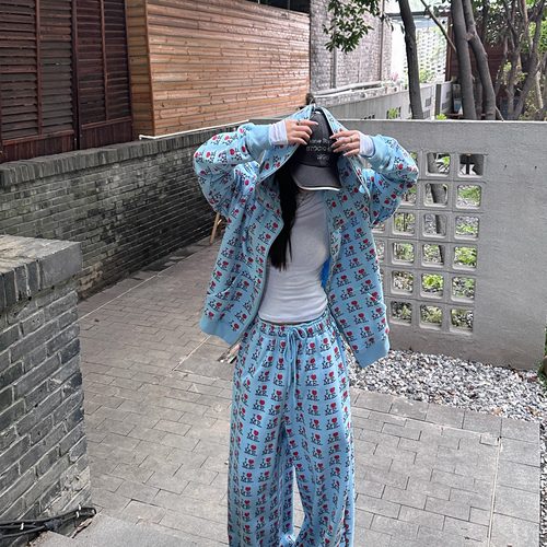 Narcos Ashle*美式字母印花面具款拉链连帽卫衣宽松休闲上衣女