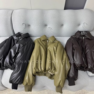 Narcos金晨同款复古落肩蛋白皮夹克短款外套加厚飞行员面包棉服
