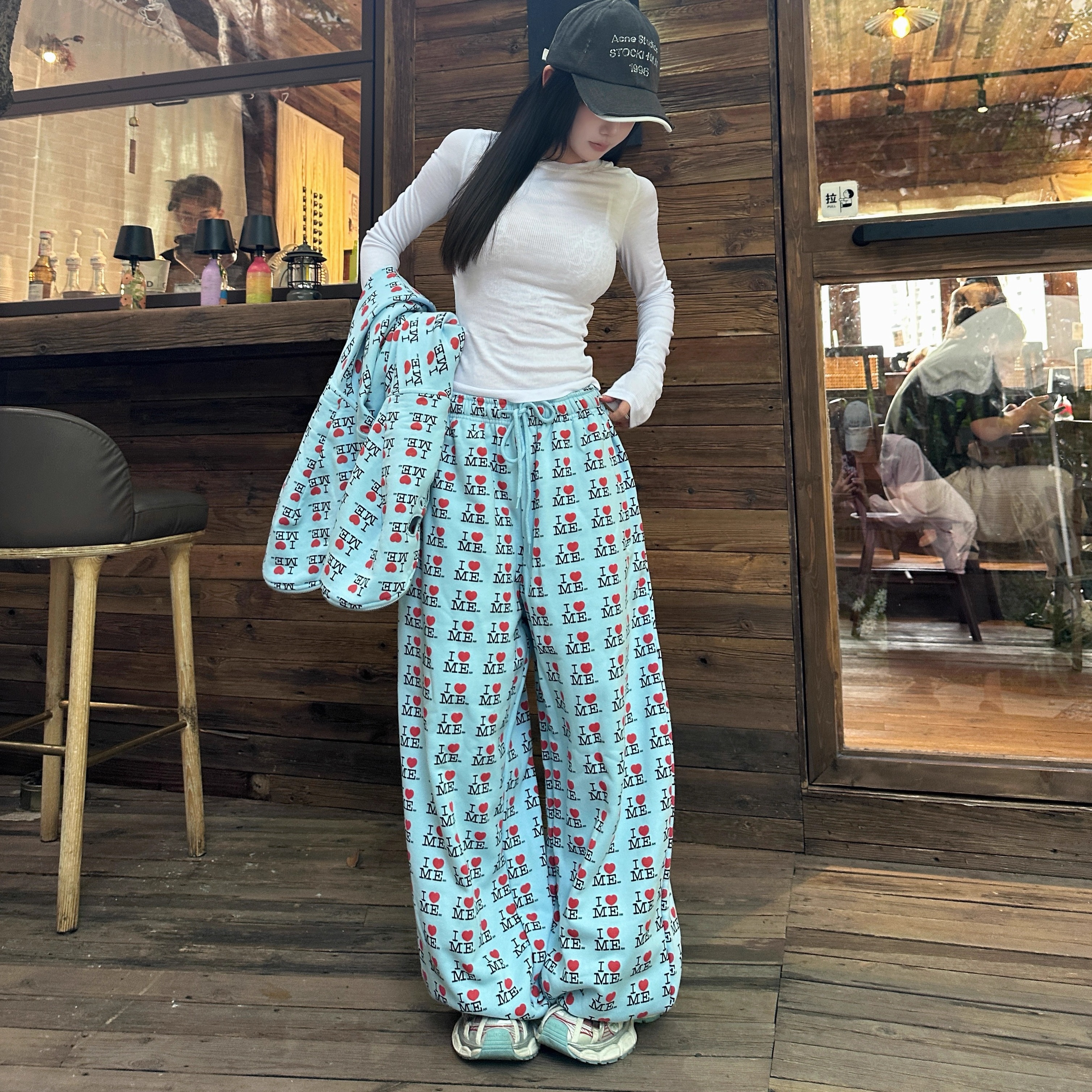 Narcos Ashley美式字母印花抽绳慵懒风休闲宽松卫裤女25秋冬新款