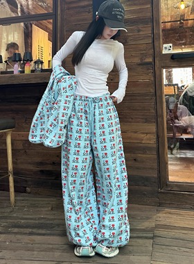 Narcos Ashley美式字母印花抽绳慵懒风休闲宽松卫裤女25秋冬新款