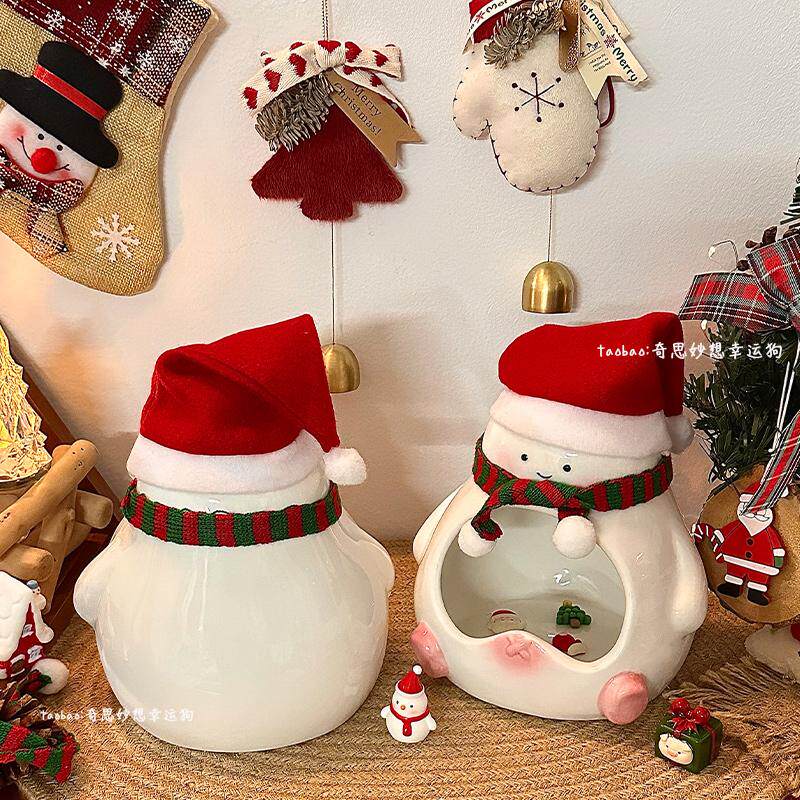 可爱卡通雪人收纳罐圣诞节装饰品乔迁礼物创意收纳盒入户玄关置物,节庆用品/礼品,圣诞礼品,淘宝优惠券,粉丝福利购,淘宝优惠卷