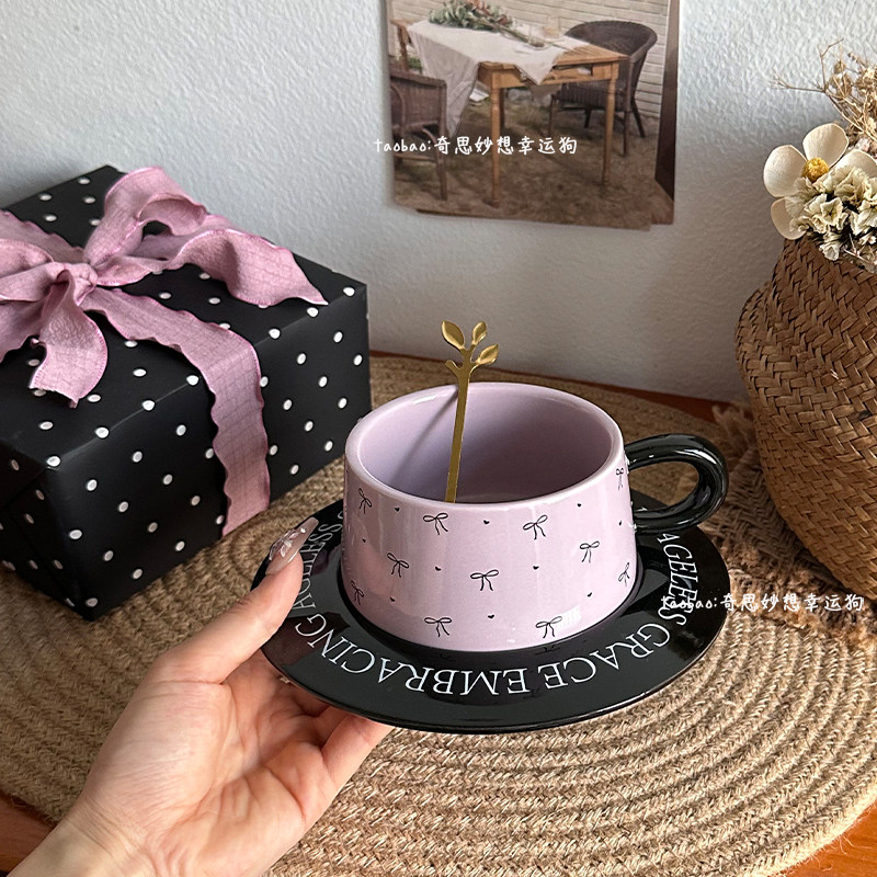 ins风漂亮的蝴蝶结咖啡杯碟套装高级感生日礼物送闺蜜轻奢伴手礼,餐饮具,咖啡杯,淘宝优惠券,粉丝福利购,淘宝优惠卷