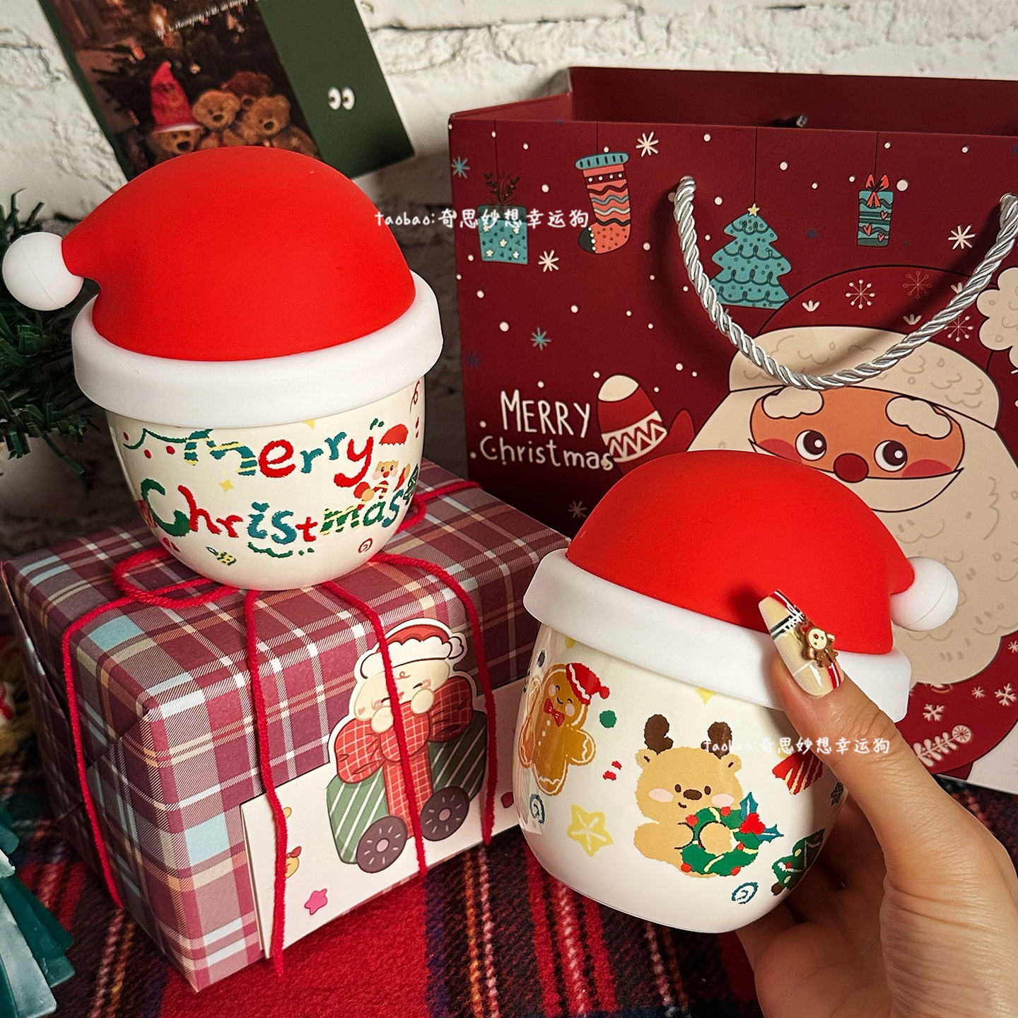 超可爱圣诞礼物装陶瓷马克杯带勺