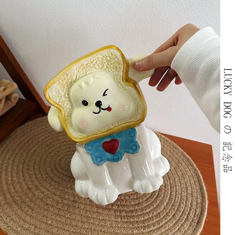 可爱萌宠小狗陶瓷纸巾盒装饰摆件