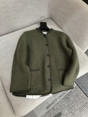 李亚男冬季 外套 亚麻巨舒服绿色软粗花呢女士 新品 老钱风羊毛羊绒