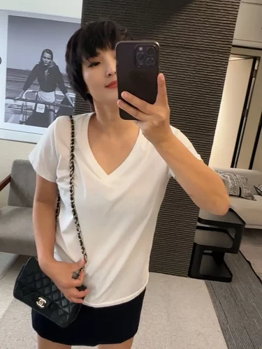 李亚男 2026年夏季 经典小马 刺绣 多色纯棉薄V领短袖女士    T恤