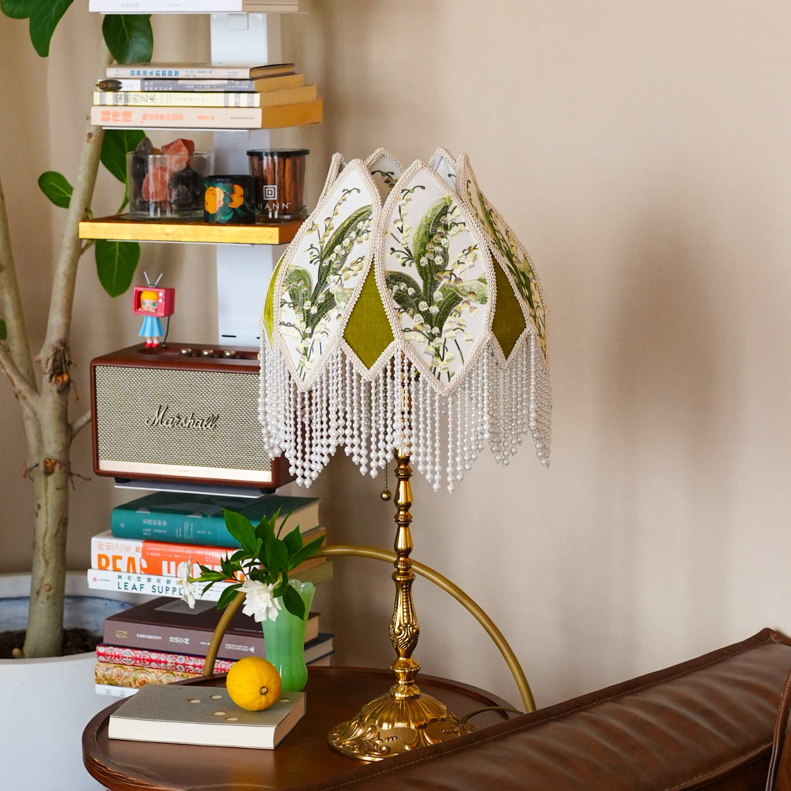物几空间 铃兰 刺绣欧式法式复古黄铜氛围书桌卧室客厅台灯