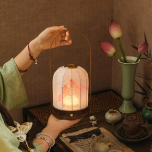 物几空间宋代美学胡桃木手提鱼戏莲氛围灯触控灯锦鲤鱼灯提梁灯